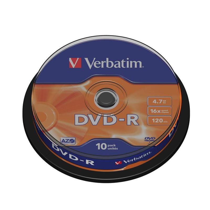 Диск DVD-R Verbatim (4.7 GB, 16 x, Cakebox, 10 шт) [ 43523 ]