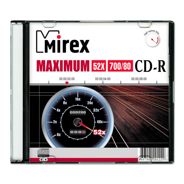 Диск CD-R Mirex Maximum (700 MB, 52 x, Slimcase, 1 шт) [ UL120052A8S ]