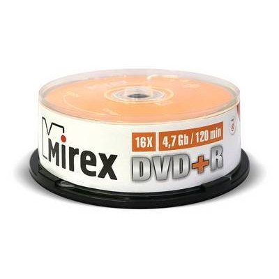 Диск DVD+R Mirex (4.7 GB, 16 x, Cakebox, 25 шт) [ UL130013A1M ]